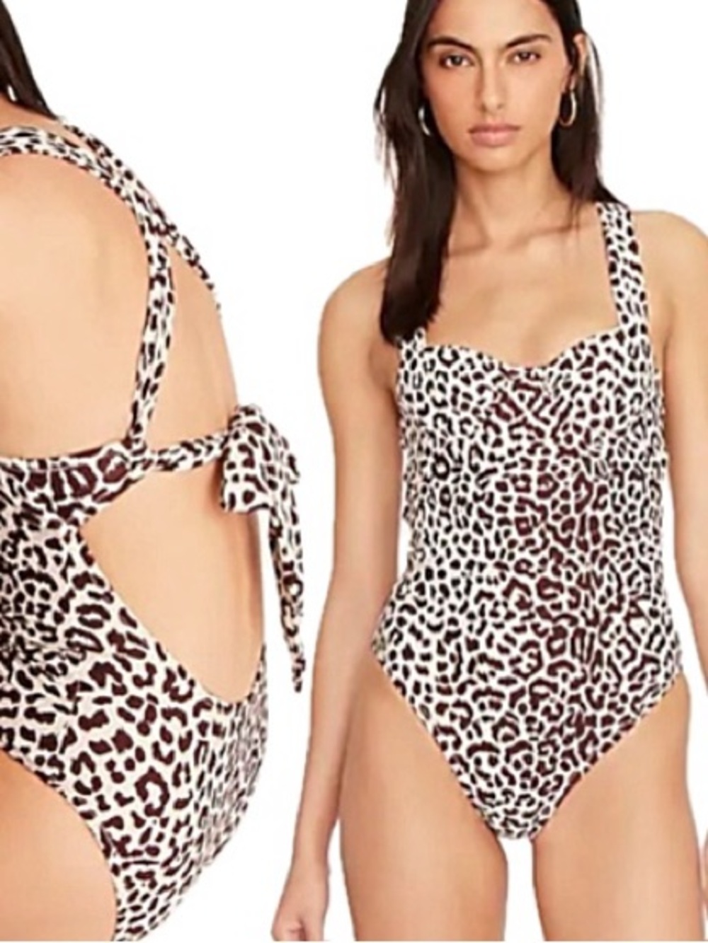NWT J. Crew Leopard Print One Piece Swimsuit Size 0 Brown Cross Tie Back Straps